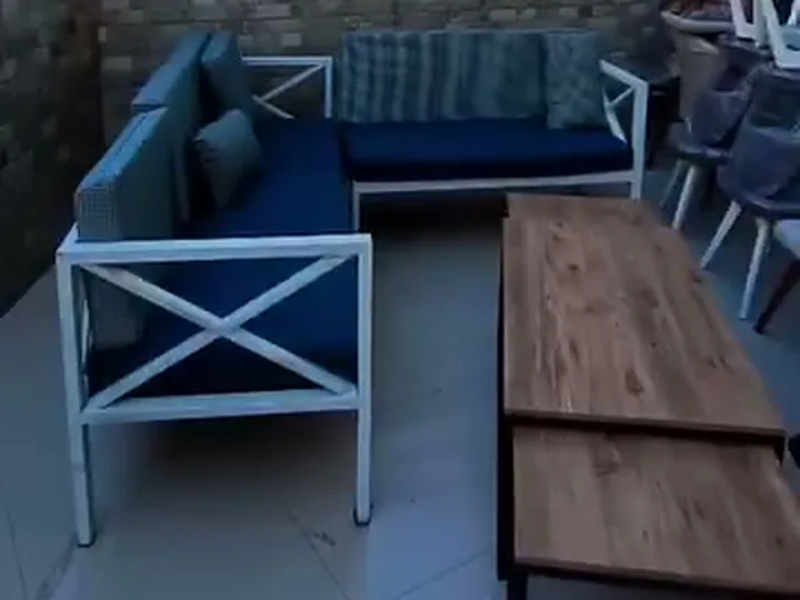 Mavi minderli bahçe ve balkon köşe oturma grubu