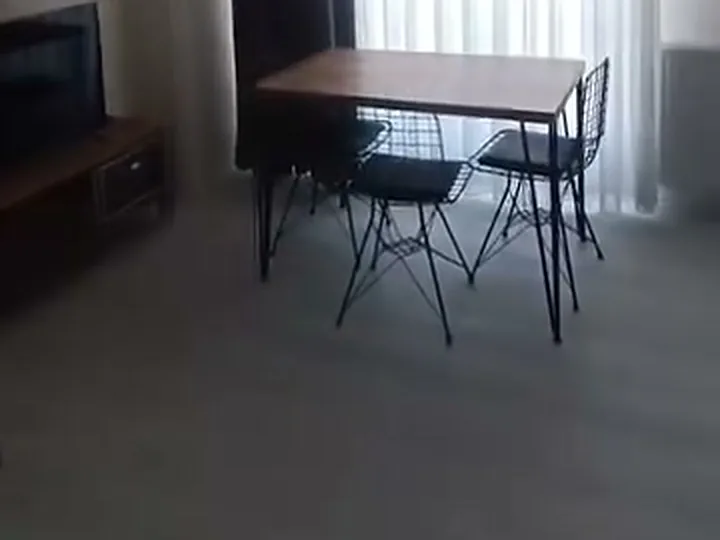 Döşenmiş dairede yemek masası ve televizyon ünitesi